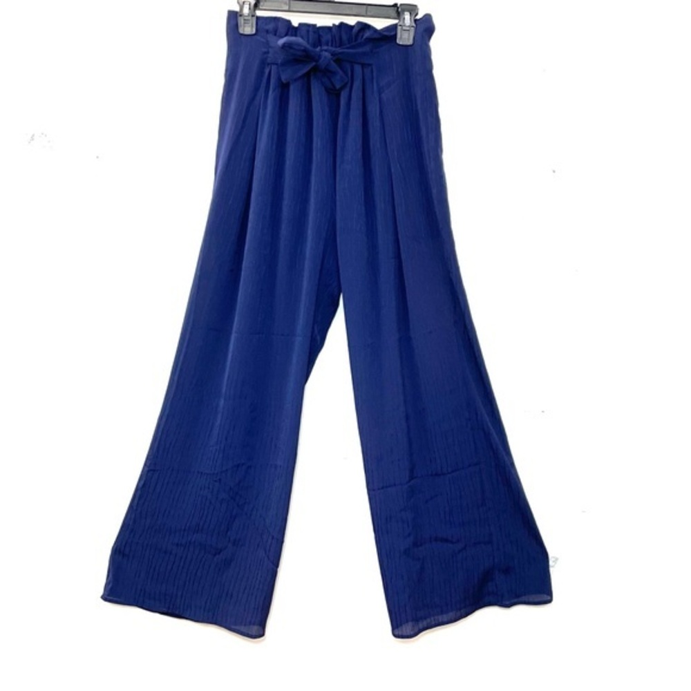The Fifth label wide leg pants small paper bag waist blue textured
